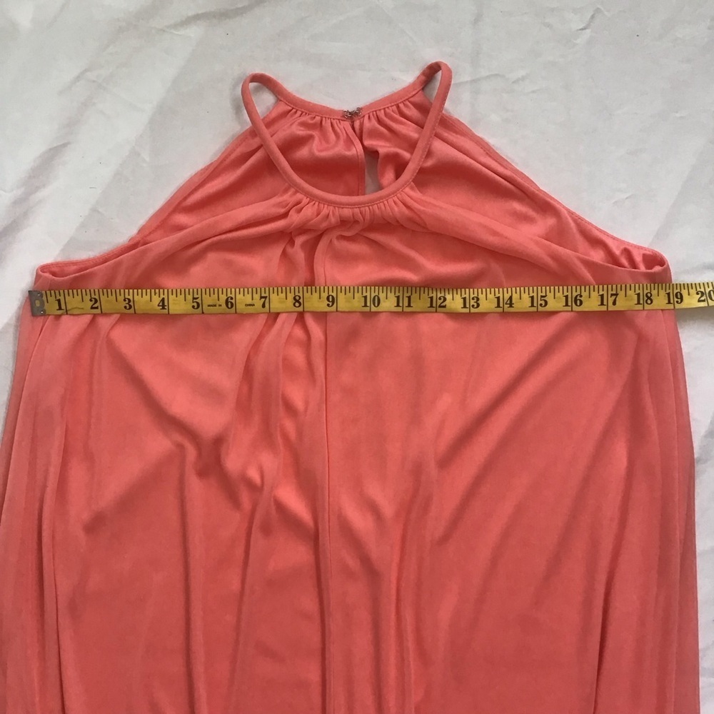 DAVID’S BRIDAL WOMEN ELEGANT DUSTY PEACH HIGH STRING NECK LONG FLOWY DRESS SZ 2 - Picture 8 of 10